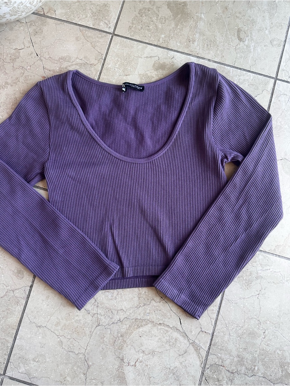 Zara Mauve Ribbed Scoop-Neck Crop Top M/L